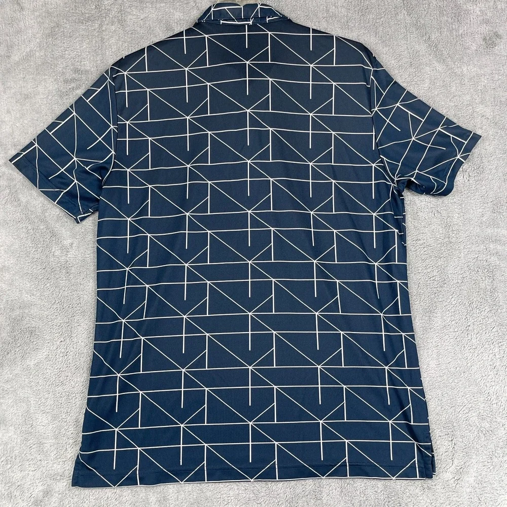Adidas Polo Shirt Mens Large Blue Geometric Print Short Sleeve Golf Activewear